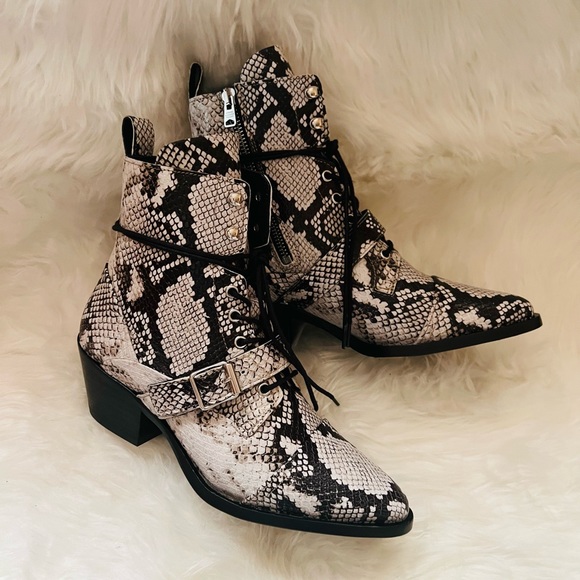 New! AllSaints Katy Snake Print Calf Leather Western Boots. No box. Never worn. - Picture 9 of 14
